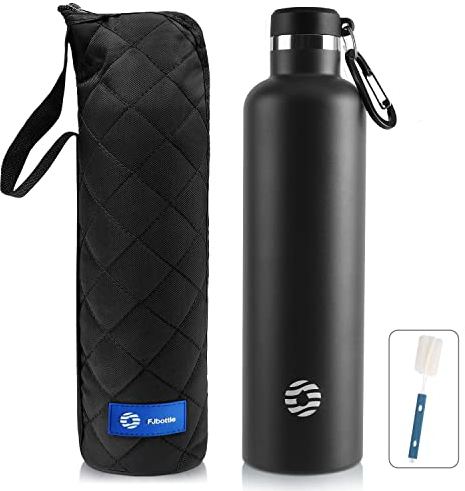 FEIJIAN Trinkflasche Edelstahl 750ml mit Karabiner - auslaufsicher Thermosflasche für Kohlensäure Kaffee Tee, BPA-Frei Sport Outdoor Wasserflasche für Sprudel/Uni/Schule/Camping/Fahhrad