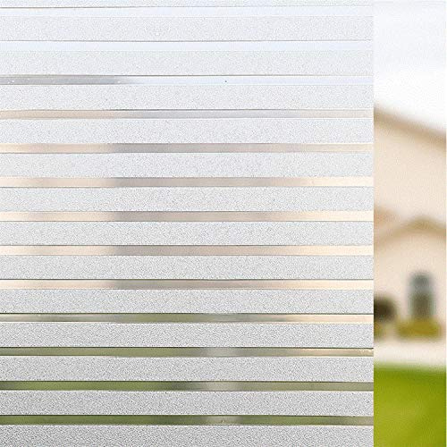 Window Films Non-adhesive Office Glass Film Static Cling Window Film Privacy White Stripe For All Kinds of Smooth Glass Surface (90x400cm)