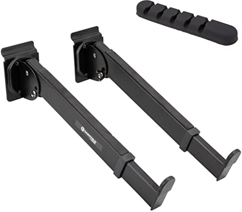 Katai – Coppia di Bracci per Tastiera da Parete Slatwall in Metallo Nero – Regolabili con Imbottitura in Schiuma per Studio o Casa – Con Clip in Silicone per Cavi
