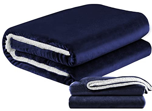 ecosa Kuscheldecke flauschig 150 x 200 cm | Fleecedecke | Tagesdecke | Sofadecke | Wohndecke | Überwurfdecke | Kuschel Decke | Warmhaltedecke | Kuscheldecke warm (150x200 cm Marineblau/Weiß)