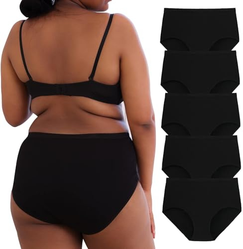 INNERSY Culotte Grande Taille Confort Slip Femme Coton Haute 44-62 Lot de 5 | sous-vêtement XL-5XL, Culottes Couverture Complète, Entrejambe 100% Coton, Sans Étiquette, Post Cesarienne, Confort Quotidien