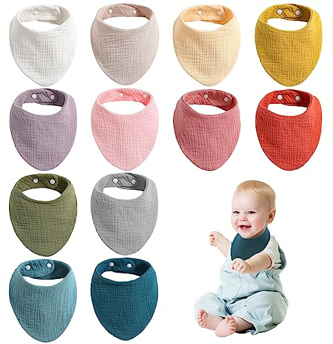 12 stycken haklappar baby – absorberande muslinhalsduk för nyfödda, småbarn, pojke, flicka