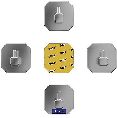 LIEBHEIM Handtuchhaken ohne Bohren - TESA Montage Klebeband für optimalen Halt - Klebehaken Edelstahl - selbstklebend (4X 4.5, 4X Edelstahl gebürstet)