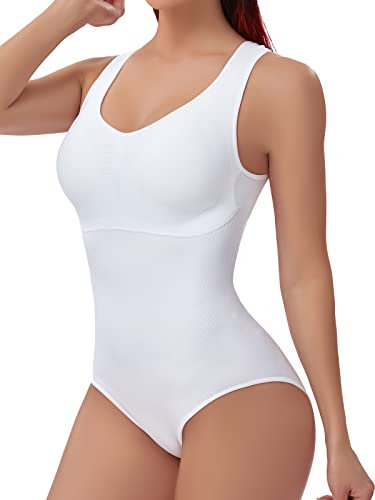 Joyshaper Shapewear Body Damen Bodysuit Bauchweg Miederbody Shaping Body Shaper Taillentrainer Formende Tank Tops Weiß/mit Brustpolster,L