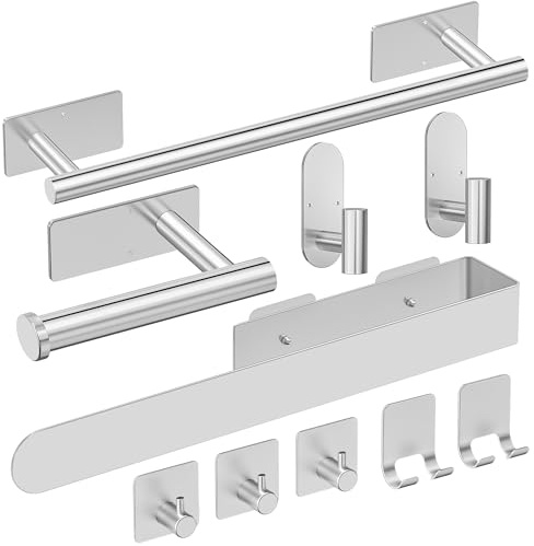 AIKER Porta Asciugamani Bagno,Versione Aggiornata Rettangolo Porta Asciugamani Bagno Adesivo 10PCS,Acciaio Inossidabile SUS304 Ispessito Accessori Bagno,Praticare Fori O Installazione Autoadesiva