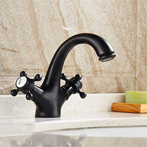 Black Antique Brass Basin Faucet, Retro Horn Faucet washbasin washbasin Double Handle hot and Cold Faucet