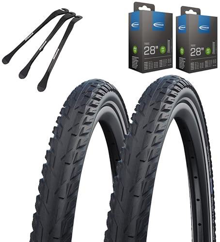 2 x Silento Fahrradreifen 28 x 1,60 Zoll 42-622 Reflexstreifen Schlauch wählbar + MSzweirad Reifenheber (AV Schlauch, 28 x 1,60 Zoll (42-622))