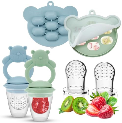 VIRIECH 2er-Pack Babynahrungs-Aufbewahrungsbehälter mit Fruchtsauger, Muttermilch-Popsicle-Formen & Babynahrungs-Fütterer für Kleinkinder von 3-24 Monaten, BPA-frei