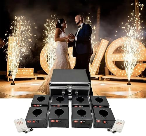 WHRAOY 4/6/8 Pezzi Macchina per Fuochi D'Artificio A Freddo, Ricevitore Pirotecnico Freddo, Macchina per Fontana di Scintille, 2 di Controllo Remoto Wireless+ Valigia, per Matrimoni,8pcs