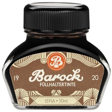 Barock 1920 Sepia, Writing Ink for Fountain Pen, Glass nibs, Rollerball, Fountain Pen Ink in Inkwell, 30 ml, Brown