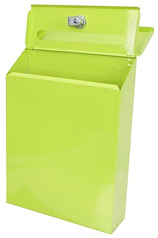 Mikikit Wall-mounted Mailbox Lock, Household Letter Box and Suggestion Collection Box, Green Metal Mailbox for Outdoor Home and Office Use, Secure Wall Hanging Letter Accessory