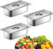 Set di 3 Contenitore Acciaio Inox per Alimenti, Contenitori Acciaio con Coperchio Pentole per Alimenti da Tavolo, Contenitori Gastronorm Teglia Forno Acciaio Inox Rettangolare