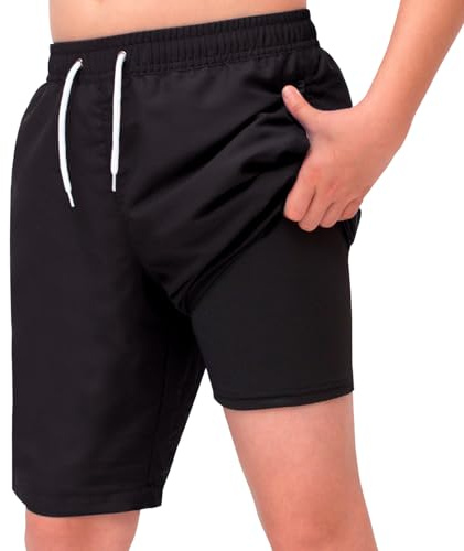 MEILONGER Badbyxor pojkar 2-i-1 badshorts barn snabbtorkande boardshorts badmode simbyxor med kompression innerbyxor justerbar dragsko