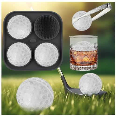 Ice Cubes Golf Ball, SilverChry Ice Cube Tray Golf Ball, 3D Ice Cube Tray with Funnel Lid, Silicone Ice Ball Mould for Ice, Whiskey, Cocktail, Juice, Ice Cream, Candle (1, Grey, 4 Golf)