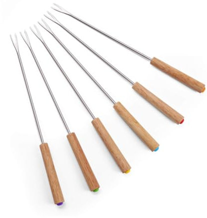 HEMOTON 6pezzi Forchette Per Barbecue in Acciaio Inossidabile Manico in Legno Bastoncini Per Arrostire Utensili Per Barbecue