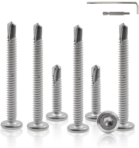 100 Pcs Self Tapping Screws M5.5x50mm/M5.5x25mm Metal Flat Head Hexagon Socket Screw with Hexagon Socket Drill Stainless Steel Self Drilling Screws for Wood Roofing Facade Fences Fixing