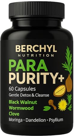 ParaPurity+ Herbal Detox & Gentle Cleanse, Gut Health & Digestive Support Supplement - Black Walnut, Wormwood, Clove, Psyllium, Moringa & Dandelion, Colon Cleanse, 60 Vegan Capsules