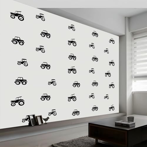 3D Panoramic Photo Wallpaper 59 x 41 inch (W x H), Light Gray Non-Woven Photo Wall Wall Mural for Bedroom Living Room Corridor - Premium Minimalism Farm Tractor Pattern
