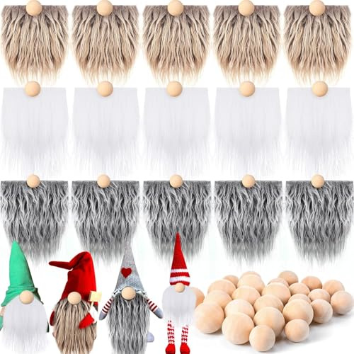 15 Pezzi Barba Gnomo Natale, Accessori da Gnomo con Barba da Gnomo Palline di Legno, Barba per Gnomi Pretagliata, Barba di Gnomo Palla di Legno per DIY Artigianato, Feste di Natale, Capodanno (A)