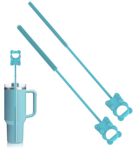 Silikonhalmborste, 6 mm och 9 mm sugrörsrengöringsborste, kompatibel med glas, metall och plastsugrör (2, grön, liten björn)