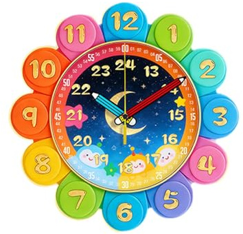 perfk Reloj de Aprendizaje para niños, Reloj analógico Compacto y Moderno para Practicar Hora, Ideal para el hogar y Sala de Estar, Vistoso