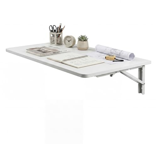 Levede Wall Mounted Folding Desk, Fold Down Drop Leaf Table, Floating Wall Shelf Desk, Space Saving Hanging Table for Home Office, Bedroom & Small Spaces, White, 80 x 40 cm