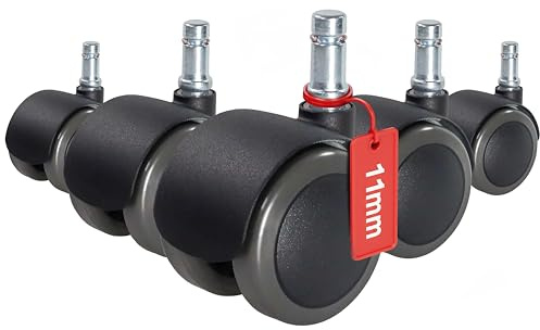 hjh OFFICE 619022 5x rotelle per pavimenti duri 11mm / 50mm ROLO FIX rotelle per sedie in zinco fuso con freni per sedili per pavimenti duri (confezione da 5)