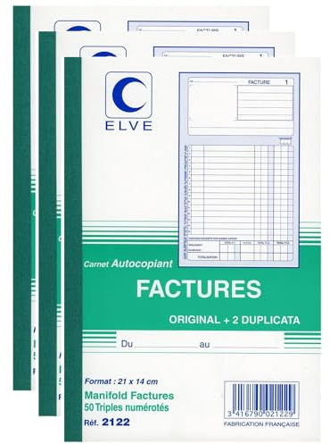 ELVE Lot de 3 Manifolds FACTURES 210 x 140 mm 50 feuillets Tripli