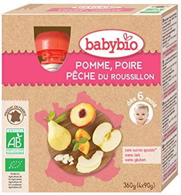 Babybio Gourde Pomme Poire Pêche du Roussillon 6+ Mois 360 g