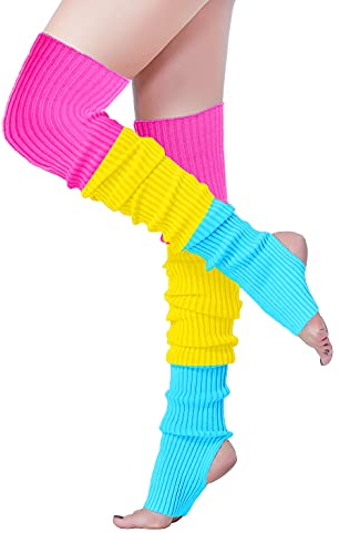 v28 Women Over Knee Cable Knit Ribbed Crochet Long Boot Leg Warmers (H81-mix8)