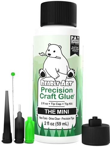 Bearly Art,Pegamento de precisión para manualidades (2 fl oz) con kit de punta, transparente, no tóxico, punta de metal, adhesivo fuerte de sujeción, fabricado en Estados Unidos