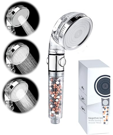 Pommeau de douche 4 modes avec bouton pause haute pression avec poches, aide à sécher la peau et la perte de cheveux, meilleur accessoire de salle de bain pour une expérience de douche (blanc)