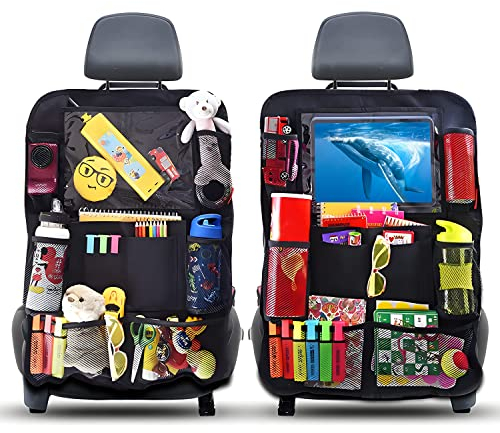 AiQInu Auto Rückenlehnenschutz und Organizer,Wasserdicht und Pflegeleicht Oxford Tuch Autositz Organizer, Rücksitz Organizer mit Viel Stauraum,Kinder (2 Stück)