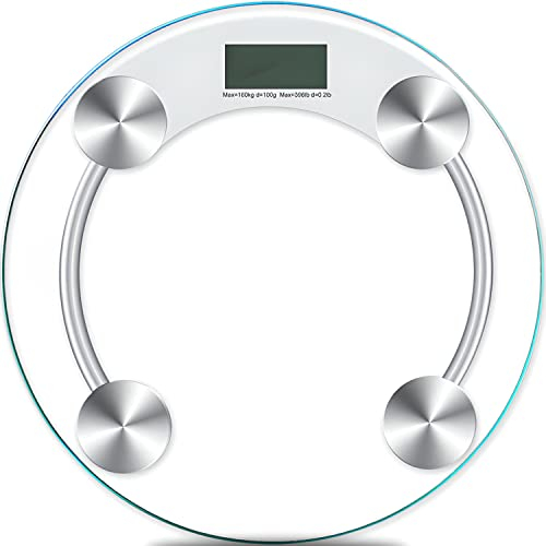 Retoo Pèse-personne numérique avec technologie Step-On et capteurs de haute précision en verre trempé, pèse-personne avec écran LCD jusqu'à 180Kg & précision 100 grammes, balance de poids kg/lbs/St