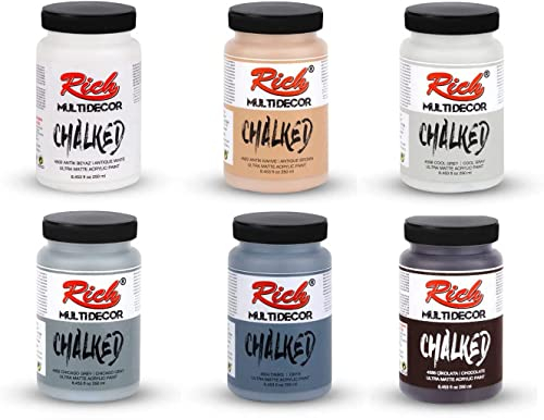 Rich Chalked Vintage Kreidefarbe Chalk Paint für Innen und Außen (6 Farben x 250cc (Set 3))