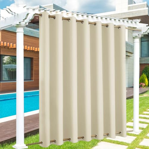 Waterproof Outdoor Curtain, 1 Piece Custom Size Privacy Screen Sun Shade for Patio, Garden, Gazebo - 24 Colors, Opaque with Eyelets