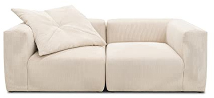 DOMO. collection Sofa Malia, Cord Modul-Sofa, 2 Sitzer aus Zwei Ecksesseln, Bigsofa, Modul-Couch, 2 Einzel-Polsterelemente, 2er Couch, 216 x 108 x 69 cm (BxTxH), beige