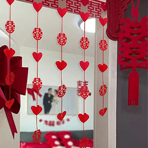 Doccestu Chinese Traditional Wedding Decorations Red Character Pendant Pendant, Love Character Pendant, Round Wedding Room Decoration Pendant, Festive Red
