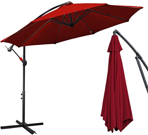 Joparri Ombrellone rosso Ø 300 cm con manovella, ombrellone con supporto, parasole da giardino, protezione UV in alluminio, ombrellone da mercato, impermeabile