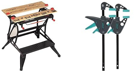 BLACK+DECKER WM825-XJ Etabli-étau Pliable Grand Format - Serrage Une Main - Plan de Travail, Charges maximales : 250 kg & wolfcraft 3455100-2 Mini Serre-Joint à Une Main Saillie 40, Ouverture 110 mm