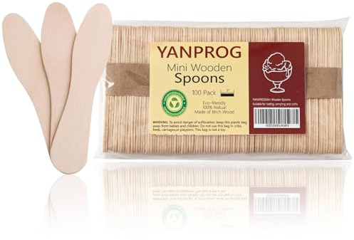 YANPROG Mini Wooden Spoons Small Tasting Spoons 3 Ice Cream Spoon 100Pcs, Natural Birch Biodegradable Compostable Wooden Cutlery for Parties, weddings