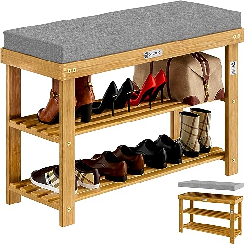Casaria® Schuhbank mit Sitzfläche FSC®-zertifiziertes Akazien Holz 5cm Polsterauflage abnehmbar Schuhregal Sitzbank Stauraum Schuhschrank