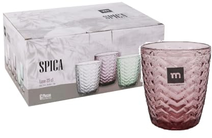 Genérico Juego de 6 Vasos de Cristal - La Mediterranea Spica | Agua - Zumo - Bebidas - Whiskey | Set completo de 6 vasos de Cristal 290 ml (Mora)