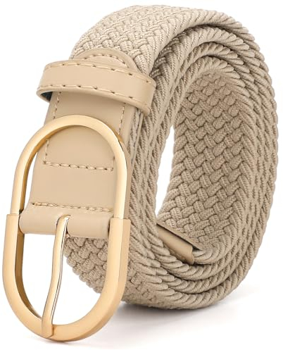 JasGood Unisex Geflochtener Stretchgürtel Elastischer Stoffgürtel Flechtgürtel Dehnbarer Gürtel für Damen und Herren,Beige,110cm
