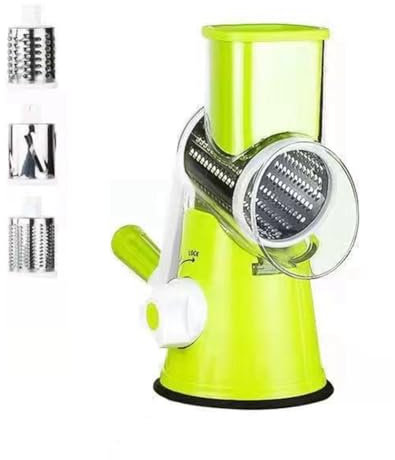 Hxhsgmeh Cortador de Verduras Giratorio Manual, Rallador de Queso y Verduras para Cocina, con 3 Tambores Afilados de Acero Inoxidable, Verde