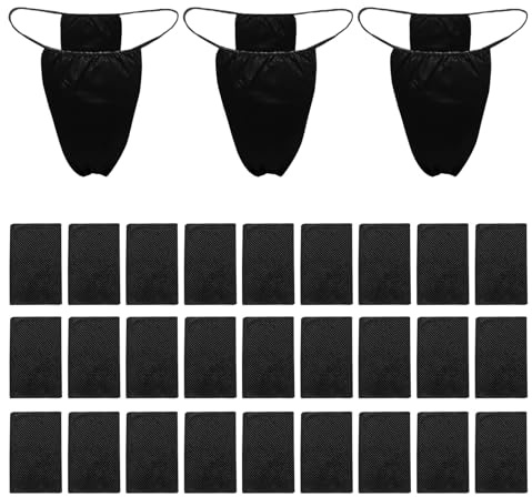 FUIPVGI 30 Pcs Non-woven Thong Panties, Disposable Bikini Panties, Travel Panties for Sun Bed Spray Tan Waxing Treatment Spa, Disposable T Strap Thong, One Size (Black)