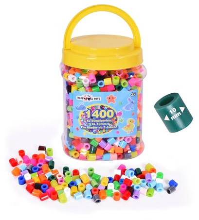 Låda med 1 400 stycken Maxi XL-pärlor 10 mm, 25 ljusa färger, stora pärlor för barn från 3 år (kompatibla med alla Maxi-noppplattor)