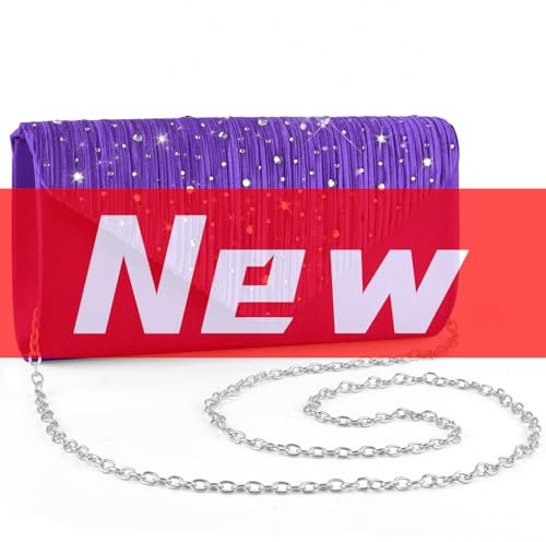 ERKOON Women Evening Clutch Bags, Prom Handbag Formal Party Clutches Wedding Purses Cocktail Promenade Shoulder with Detachable Strap (Purple with Diamonds)