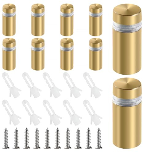 YIXISI 10 Piezas 12×25 mm Tornillo de Publicidad de Acero Inoxidable, Clavos de Vidrio Publicidad Tornillo Separador, Clavos de Fijación de Vidrio, con Tornillos, para Publicidad de Crista, Oro