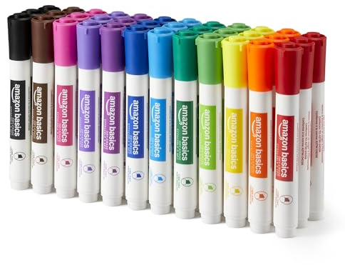Amazon Basics Low-Odor Dry Erase Whiteboard Markers, Chisel Tip, 12 Assorted Colors, 36 Count